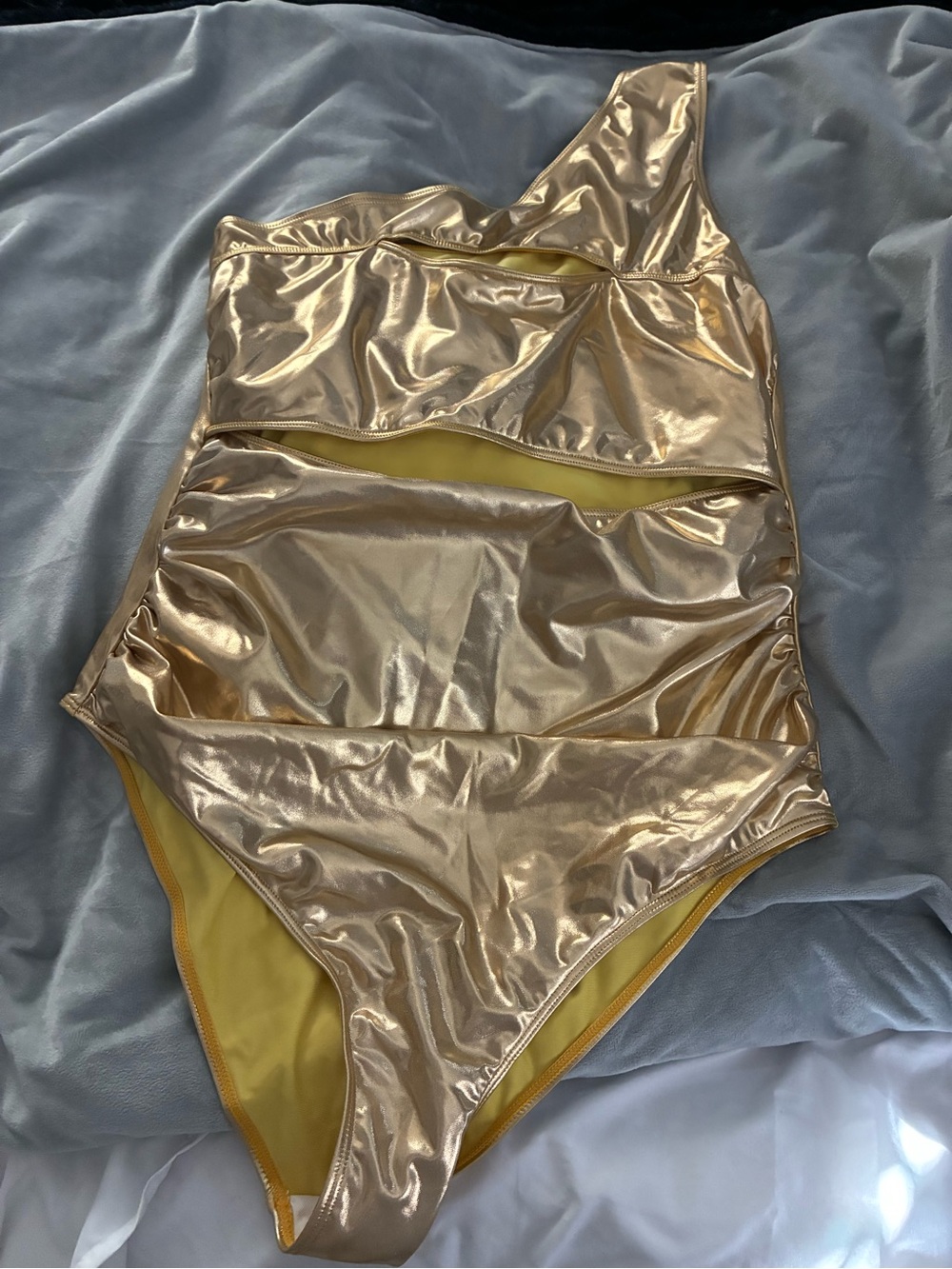Metallic Gold One-Shoulder Swimsuit with Yellow Lining